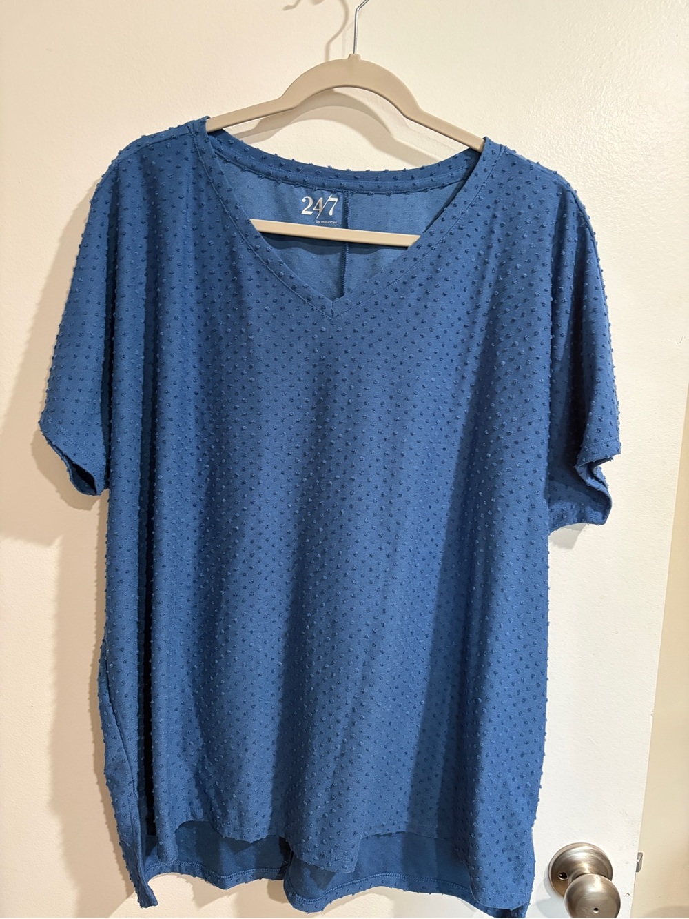 Maurices Blue Textured V-Neck Short Sleeve Top